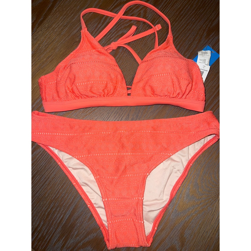 CUPSHE Coral Geometric Eyelet Triangle Bikini Set Small